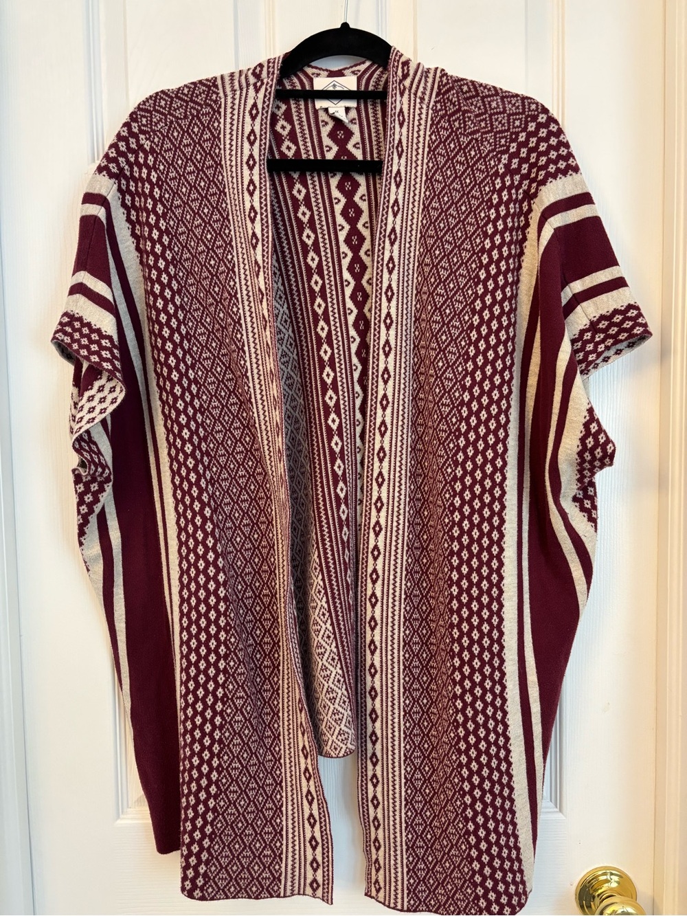 St. John's Bay Maroon and Cream Open-Front Knit Cardigan